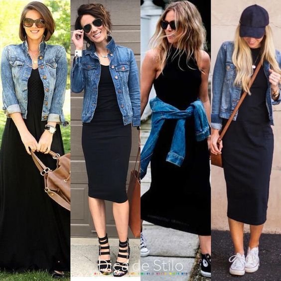 moda con jean y vestido negro alla about beauty