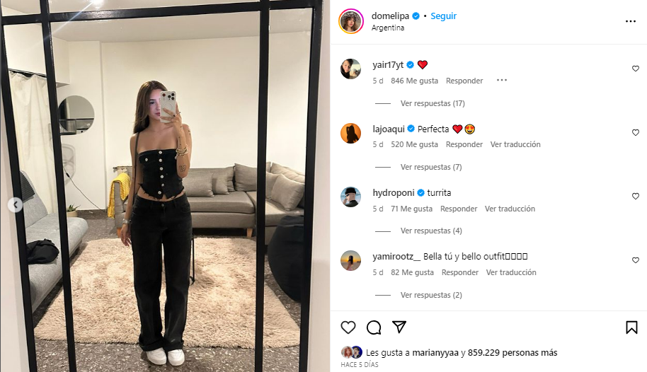 El look que nos inspiró hoy. Foto. @domelipa en Instagram