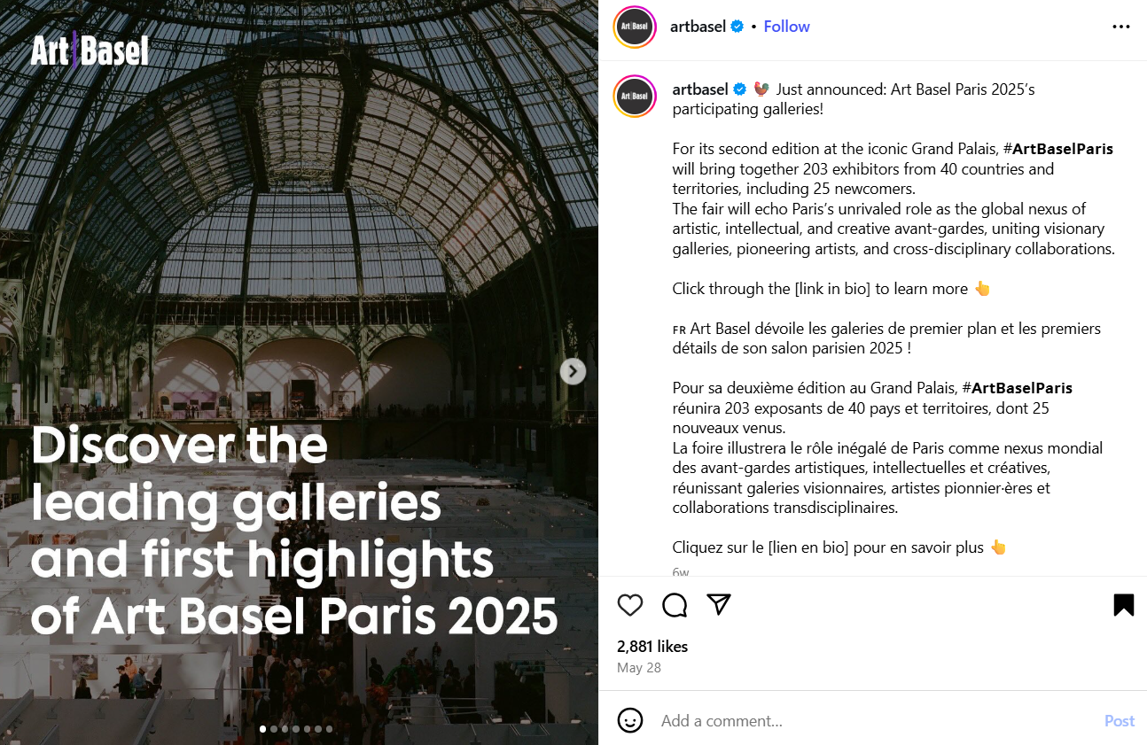 Foto caprtura de Artbasel en Instagram