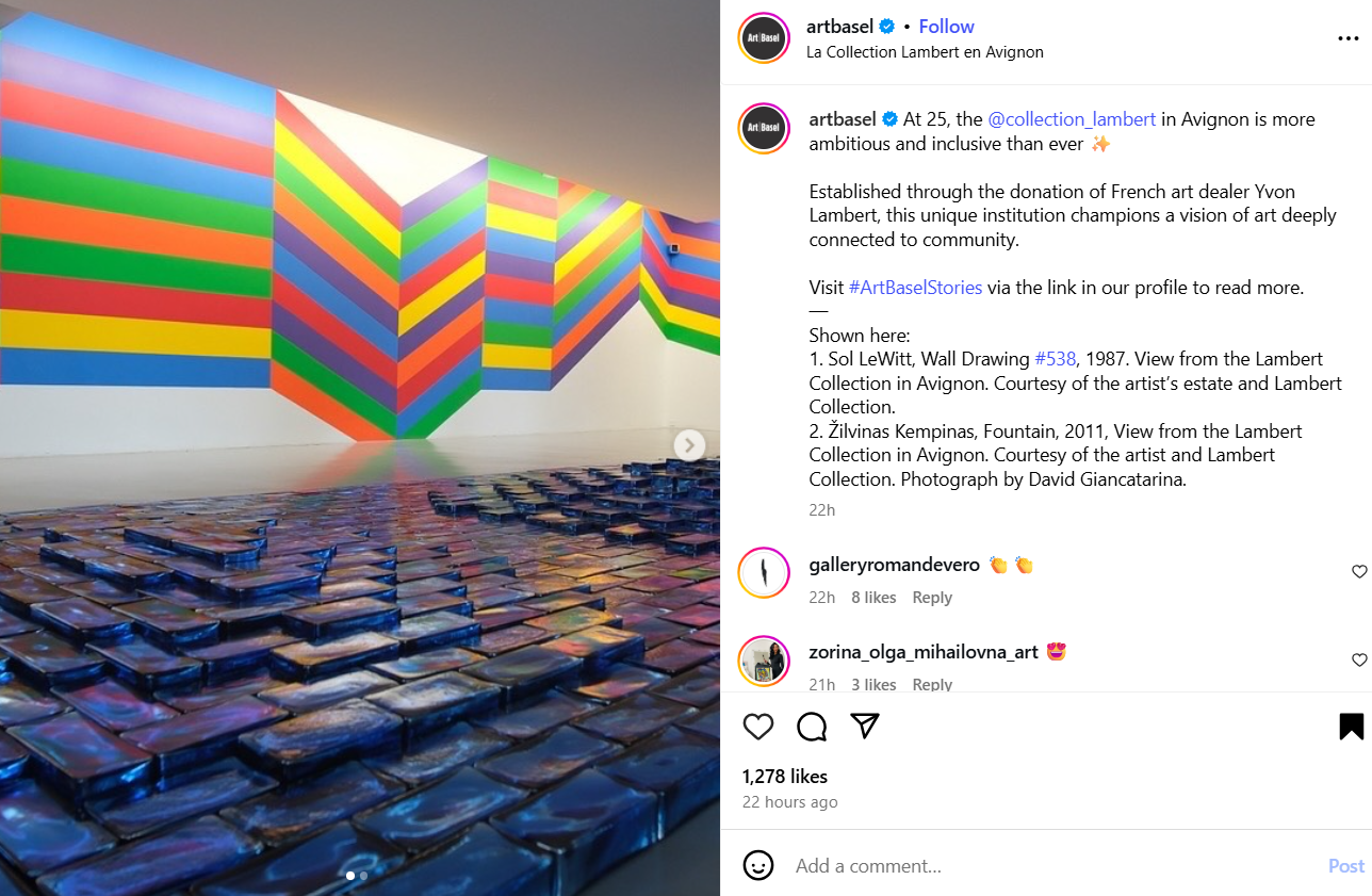 Foto captura de Artbasel en Instagram
