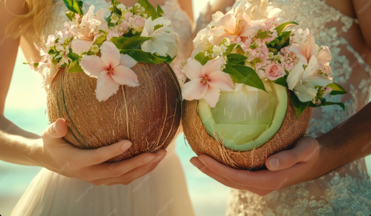 Estación de bebidas frescas, el coco no puede faltar
