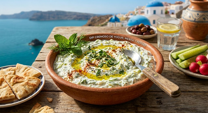 Dip cremoso de yogur, menta y pepino al estilo mediterráneo