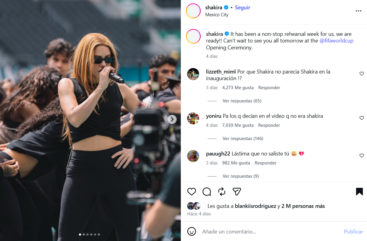 Canción del mundial. Foto captura del Instragram @shakira