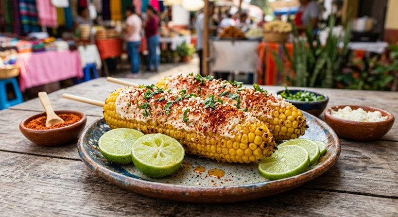 Elotes tiernos con chile y limón
