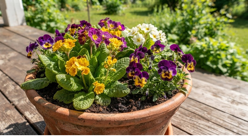 Pensamientos y las primulas
