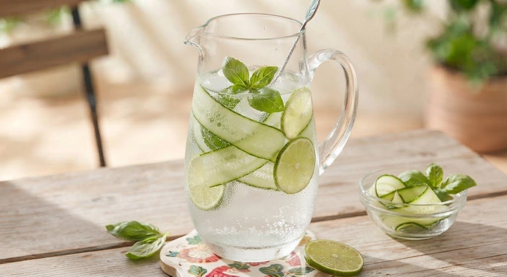 Agua saborizada de pepino, albahaca y pepitas de limónA veces, la opción más sencilla es la más elegante. Las aguas botánicas son tendencia absoluta en el estilo de vida saludable porque mantienen el cuerpo hidratado sin aportar calorías vacías, además de regalar una estética impecable en cualquier jarra de vidrio.

Mocktails saludables y estéticos